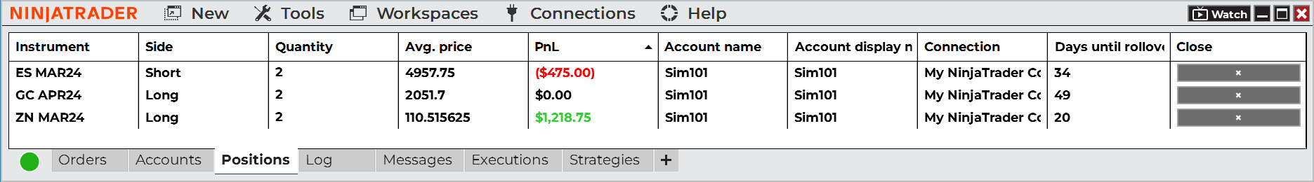 NinjaTrader Control Center