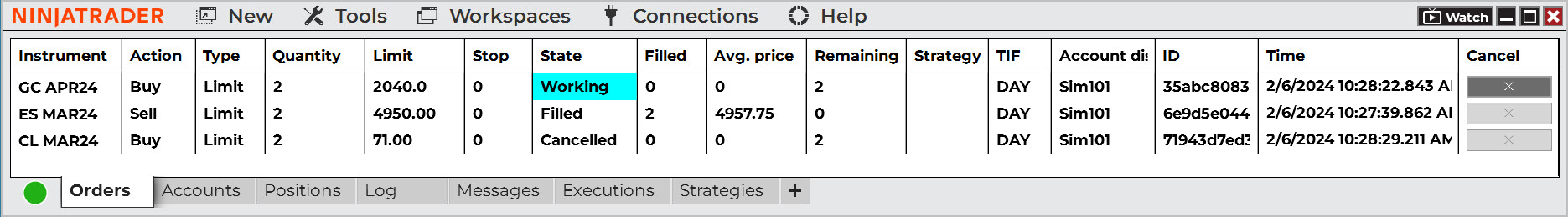NinjaTrader Control Center
